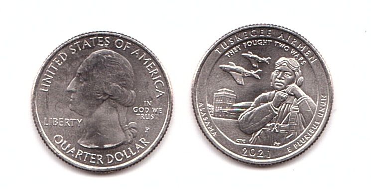USA - 1/4 ( Quarter ) Dollar ( 25 Cents ) 2021 - P - 56 Park Tuskegee Pilots National Historic Site Alabama - UNC