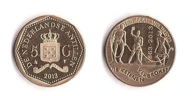 Нидерландские Антилы - 5 Gulden 2013 - 150 лет отмены рабства - UNC