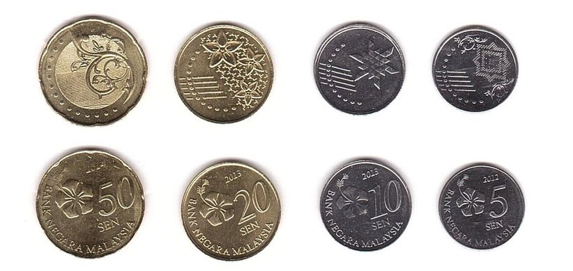 Malaysia - 5 pcs x set 4 coins 5 10 20 50 Sen 2012 - 2014 - UNC