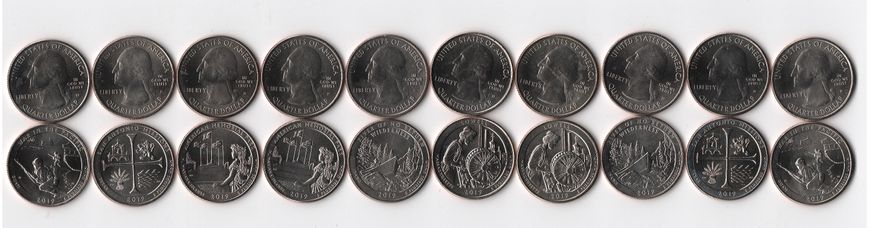 USA - set 10 coins x 25 Cents 2019 - National parks - UNC