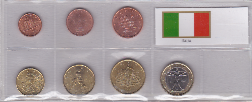 Италия - набор 7 монет 1 2 5 10 20 50 Cent 1 Euro 2002 - 2007 - aUNC / UNC