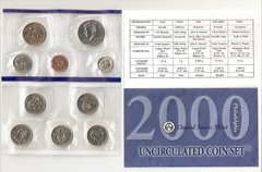 США - набір 10 монет 1 Cent 5 Cents 1 Dime 50 (1/2) Cents 1 Dollar + 25 Cents (5 шт) 2000 - P - Philadelphia - Blue - UNC