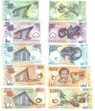 Папуа - Нова Гвінея - набір 5 банкнот 2 5 10 50 100 Kina 2019 - 2021 - UNC