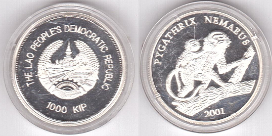 Лаос - 1000 Kip 2001 - серебро - UNC