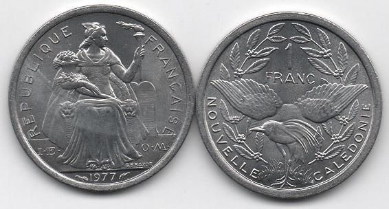 Новая Каледония - 5 шт х 1 Franc 1977 - UNC