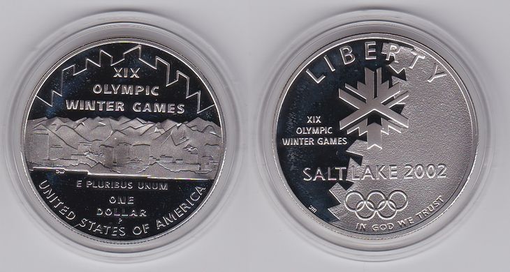США - 1 Dollar 2002 - XIX зимние Олимпийские Игры, Солт-Лейк-Сити - серебро - в капсуле - UNC