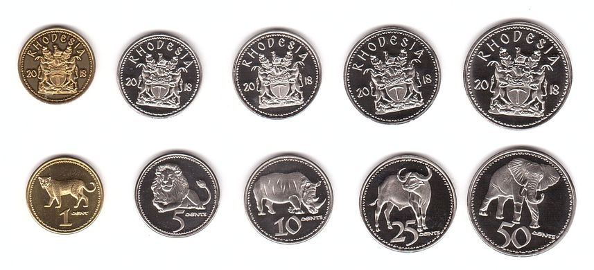 Родезія - набір 5 монет 1 5 10 25 50 Cents 2018 - UNC