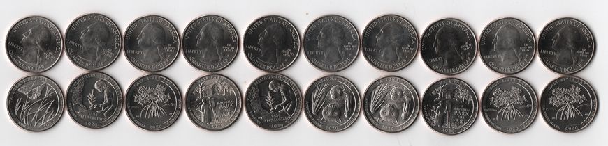 USA - set 10 coins x 25 Cents 2020 - National parks - UNC