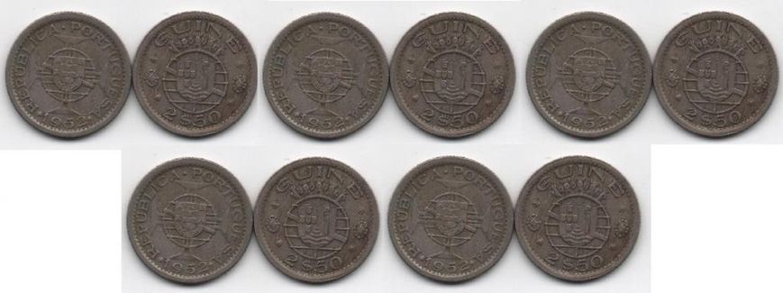 Portuguese Guinea - 5 pcs х 2 1/2 Escudos 1952 - VF