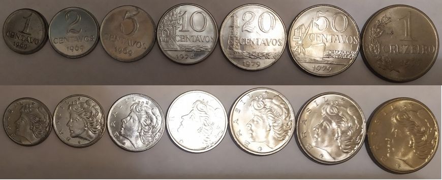 Бразилія - ​​набір 7 монет - 1 2 5 10 20 50 Centavos 1 Cruzeiro 1969 - 1979 - aUNC