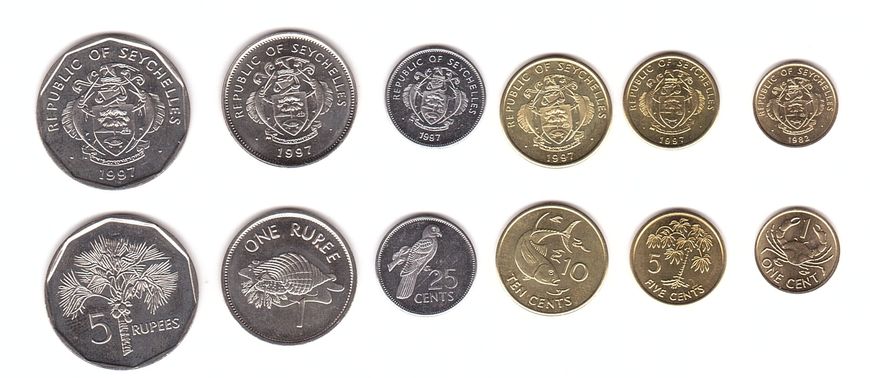 Seychelles - set 6 coins 1 5 10 25 Cents 1 5 Rupees 1982 - 1997  - UNC