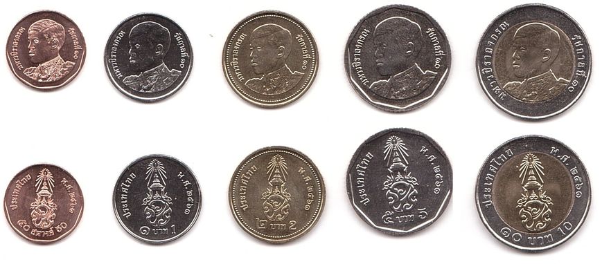 Таиланд - набор 5 монет 50 Satanga 1 2 5 10 Baht 2018 - 2021 - UNC