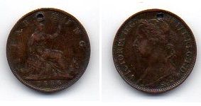 Великобританія - 1/2 Penny 1886 - F з діркою