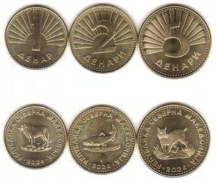 Macedonia Northern - set 3 coins 1 + 2 + 5 Denari 2024 - UNC