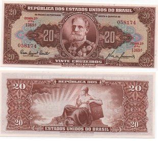 Бразилия - 20 Cruzeiros 1961 - P. 160d - aUNC / UNC