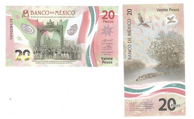 Мексика - 5 шт х 20 Pesos 2021 - s. AC – comm. - Polymer - UNC