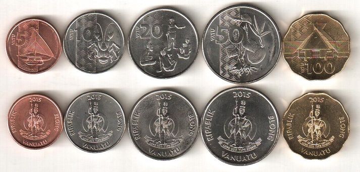 Vanuatu - set 5 coins 5 10 20 50 100 Vatu 2015 - UNC