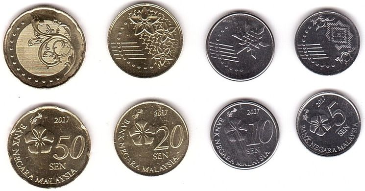 Малайзія - 5 шт х набір 4 монети 5 10 20 50 Sen 2017 - UNC