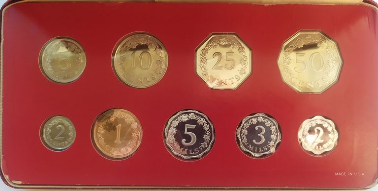Мальта - набір 9 монет 1 2 5 10 50 Cents 2 3 5 Mils 1976 - (1 Cent XF) - у футлярі - Proof