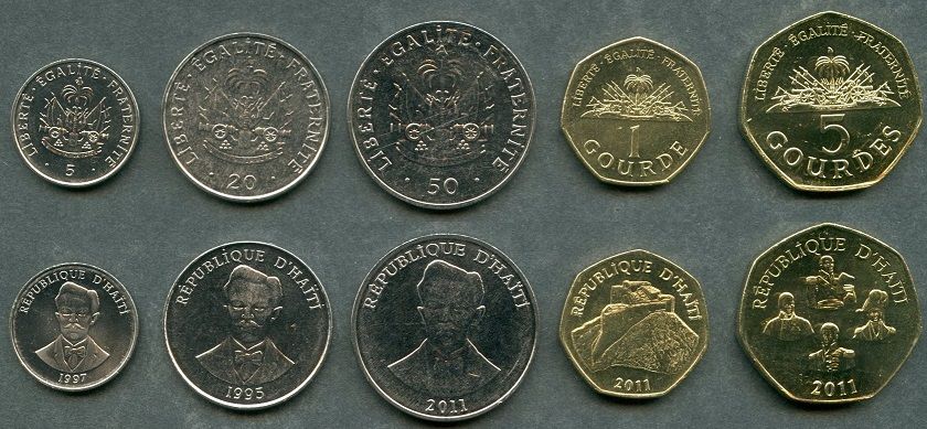 Гаити - 5 шт х набор 5 монет 5 20 50 1 5 Gourdes 1995 - 2011 - UNC