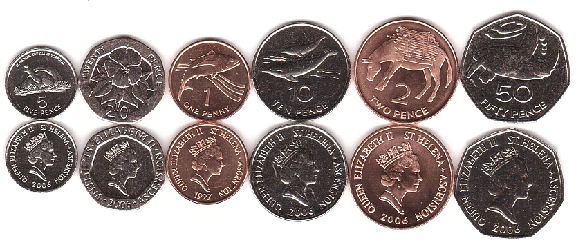 Остров Святой Елены - набор 6 монет 1 2 5 10 20 50 Pence 1997 - 2006 - aUNC / UNC