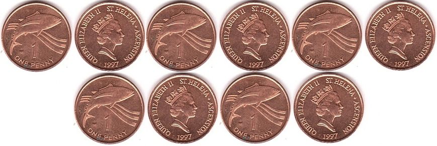 Остров Святой Елены - 5 шт х 1 Penny 1997 - aUNC / XF+