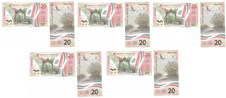 Mexico - 5 pcs x 20 Pesos 2021 - s. AC - comm. - Polymer - UNC