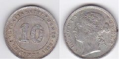 Стрейтс Сетлментс - 10 Cents 1888 - срібло - VF