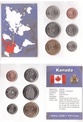 Канада - набор 6 монет 1 5 10 25 50 Cents 1 Dollar 2002 - 2005 - в блистере - UNC