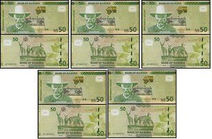 Намибия - 5 шт х 50 Dollars 2016 - P. 13b - UNC