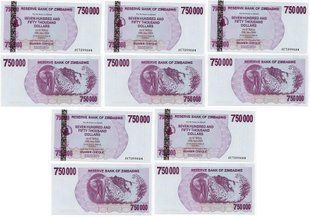 Зімбабве - 5 шт х 750000 Dollars 2008 - P. 52 - cheque - aUNC / UNC