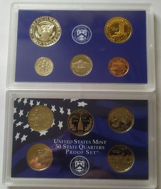 США - Mint набор 10 монет 1 Dime 1 5 Cents 1/2 ( Half ) 1 + 5 x 1/4 ( Quarter ) Dollar 2000 - S - в футляре - Proof
