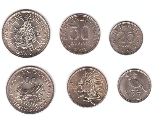 Індонезія - набір 3 монети 25 50 100 Rupiah 1971 - 1978 - aUNC / UNC