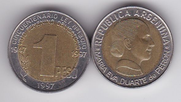 Аргентина - 1 Peso 1997 - 50 років правам жінок на голосування - XF