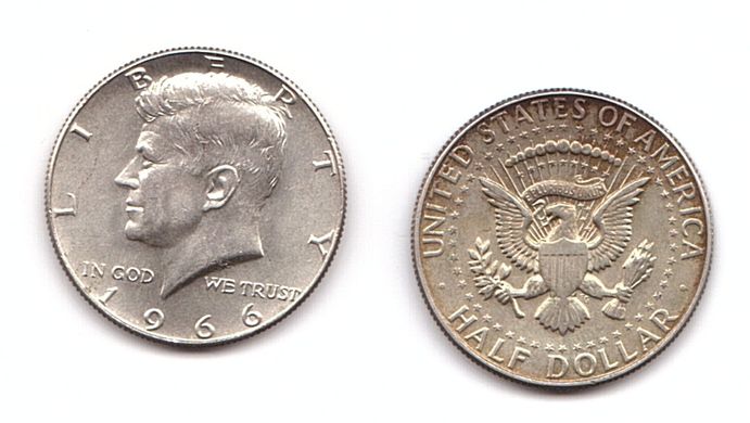 США - 50 Cents ( Half Dollar ) 1966 - серебро - XF