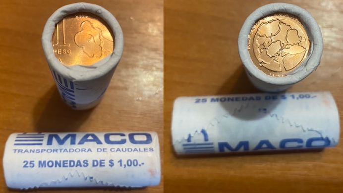 Аргентина - 25 шт х 1 Peso 2019 - roll - UNC