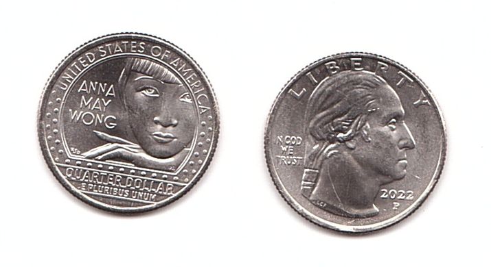 USA - 5 pcs x 1/4 ( Quarter ) Dollar ( 25 Cents ) 2022 - P - Anna May Wong American women - UNC