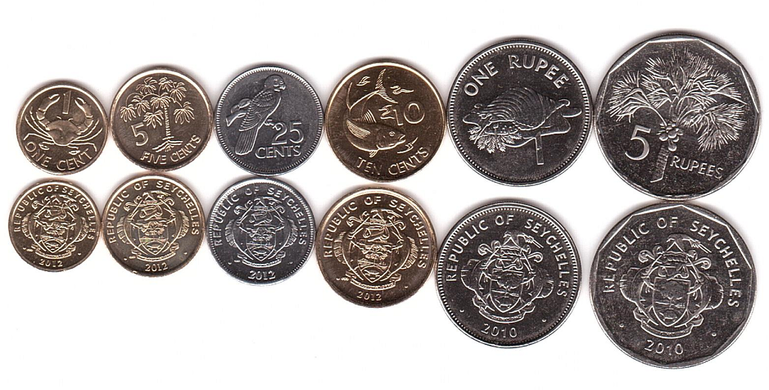 Seychelles - set 6 coins 1 5 10 25 Cents 1 5 Rupees 2010 - 2014 - UNC