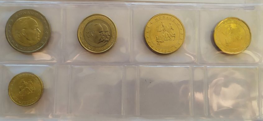 Монако - набір 5 монет 10 20 50 Cent 1 2 Euro 2002 - у запайці - UNC