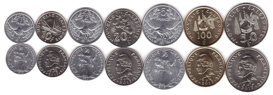 New Caledonia - 3 pcs x set 7 coins 1 2 5 10 50 100 Francs - 2013 - UNC