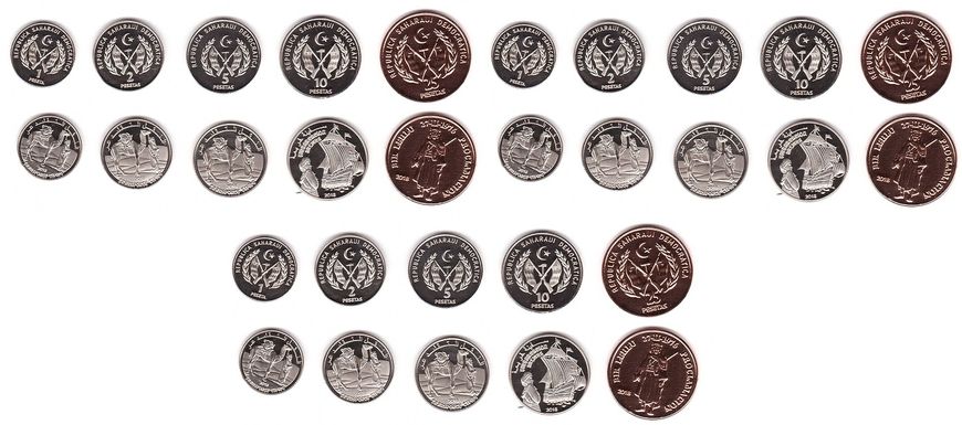 Сахарская АДР - 3 шт х набор 5 монет 1 2 5 10 25 Pesetas 2018 - UNC