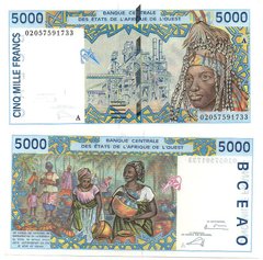 West African St. / Ivory Coast - 5000 Francs 2002 - P. 113Al - letter A - aUNC
