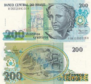 Бразилия - 200 Cruzeiros 1990 - Pick 229 - aUNC / UNC