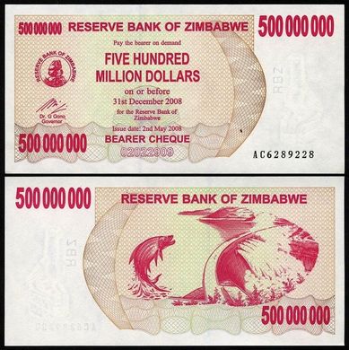 Зимбабве - 5 шт х 500000000 Dollars 2008 - cheque - Pick 60 - 500.000.000 D - UNC