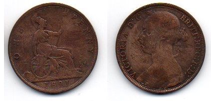 Великобритания - 1 Penny 1891 - F