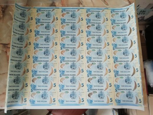 Соломоновы Острова / Соломоны - uncut sheet of 35 notes - 5 Dollars 2019 - тираж 100 шт - UNC