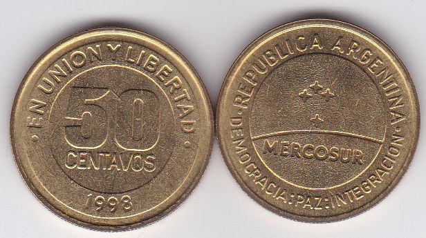 Аргентина - 50 Centavos 1998 - Меркосур - спільний ринок Південної Америки - XF