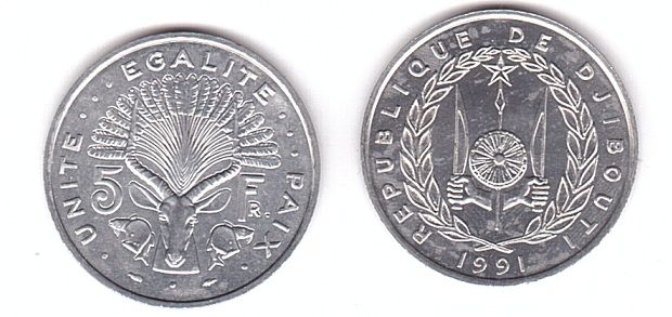 Джибути - 5 Francs 1991 - UNC