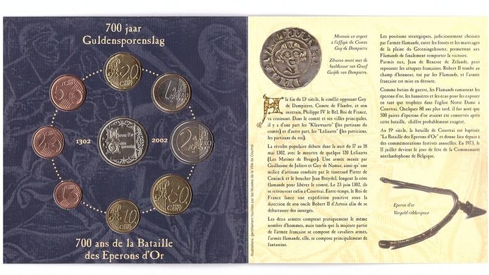 Бельгия - Mint набор 8 монет 1 2 5 10 20 50 Cent 1 2 Euro 2002 - in folder + жетон - UNC