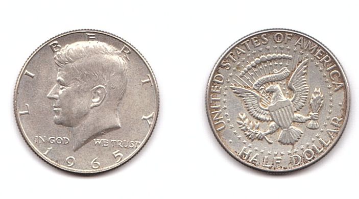 США - 50 Cents ( Half Dollar ) 1965 - серебро - XF-